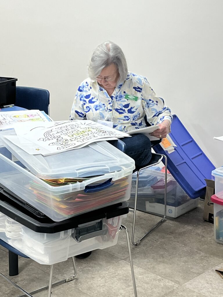 Carolyn working on Agape