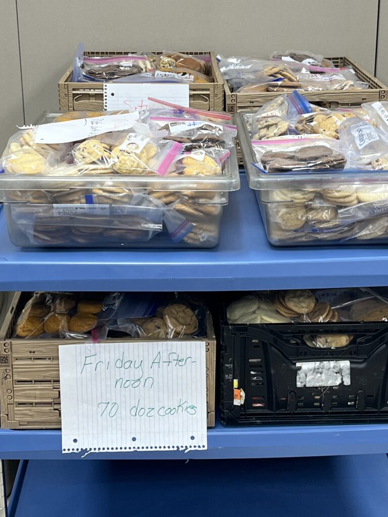 Home baked cookies bagged and packed for delivery to Polunsky.